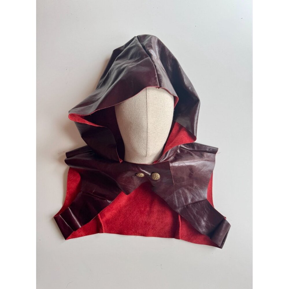 Handmade Maroon Oxblood Red Leather Hood Cowl Cosplay Costume Role Play
